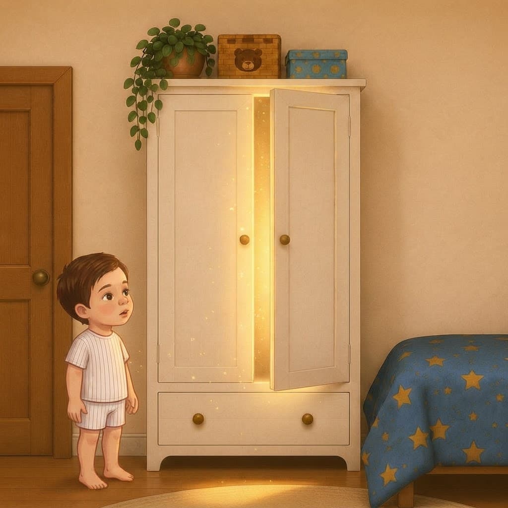 Ilustración cuadrada del armario del cuento.