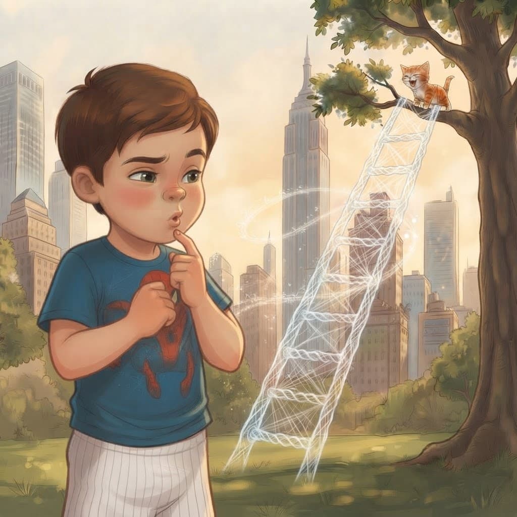 Ilustración cuadrada de una escena con una telaraña.