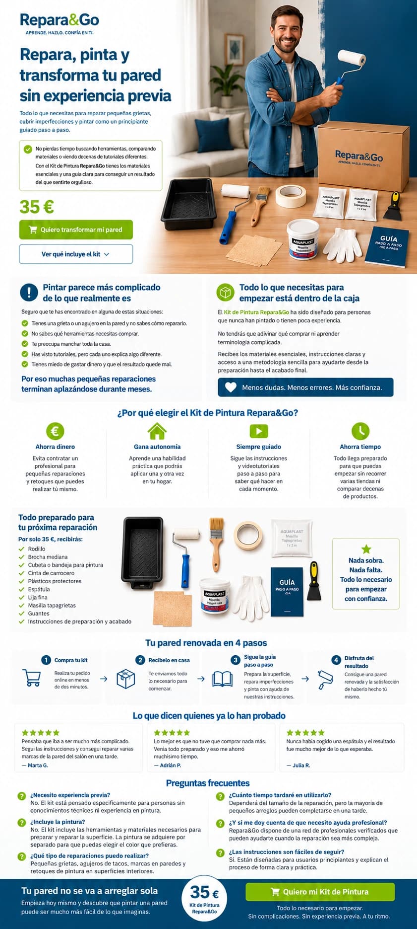 Landing completa del producto Repara&Go