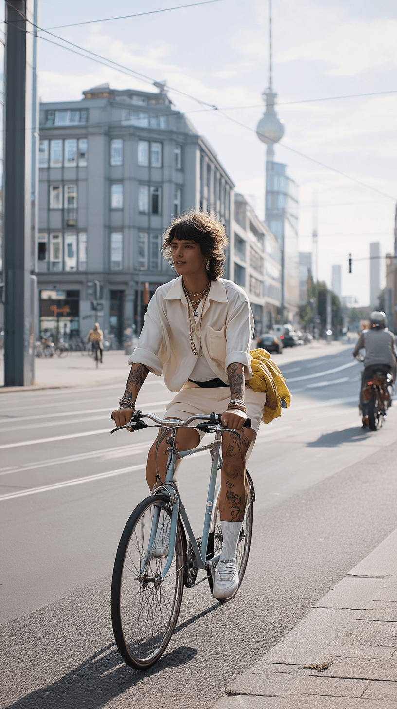 Una persona se desplaza en bicicleta por una calle de Berlín.
