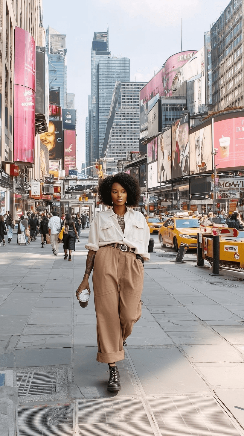 Una persona camina entre los edificios y taxis de Nueva York.